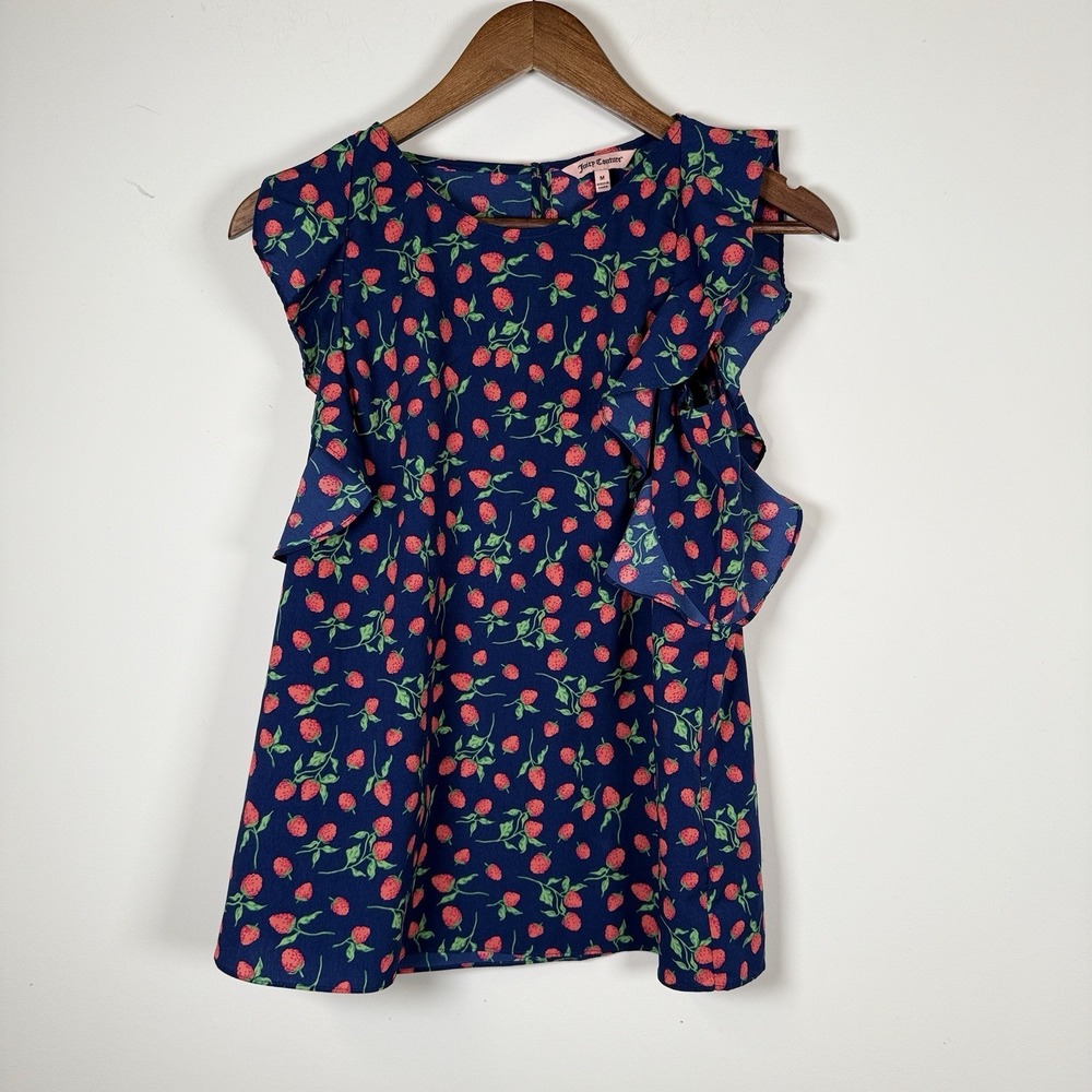 Women's Juicy Couture Sleeveless Tank Blouse Raspberry Fruit‎ Blue Summer Medium